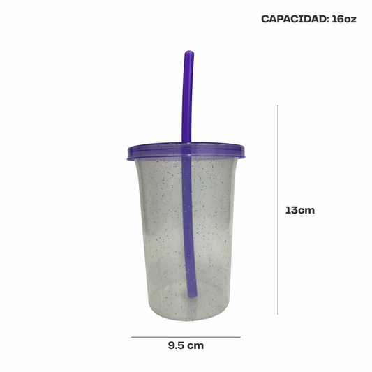 Vaso bachelor 16 oz. glitter morado