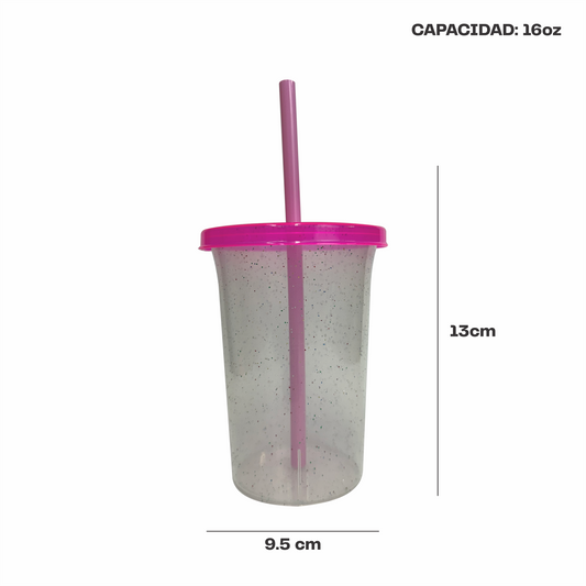 Vaso bachelor 16 oz. glitter rosa