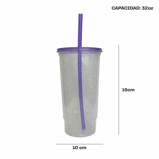 Vaso bachelor 32 oz. morado glitter