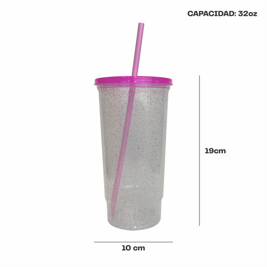 Vaso bachelor 32 oz. rosa glitter
