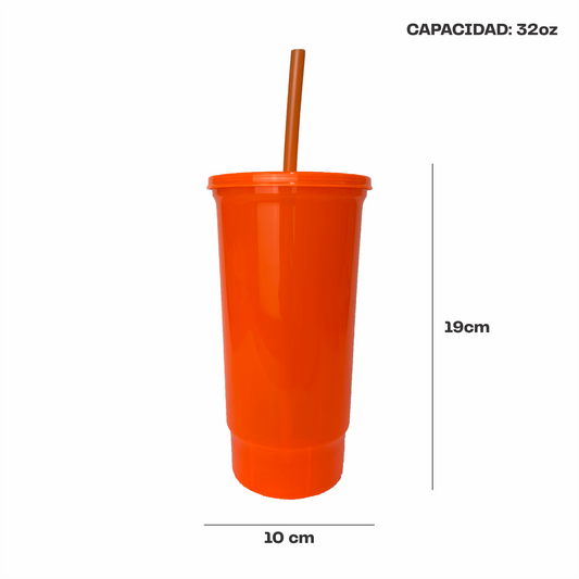 Vaso bachelor 32 oz. naranja neon
