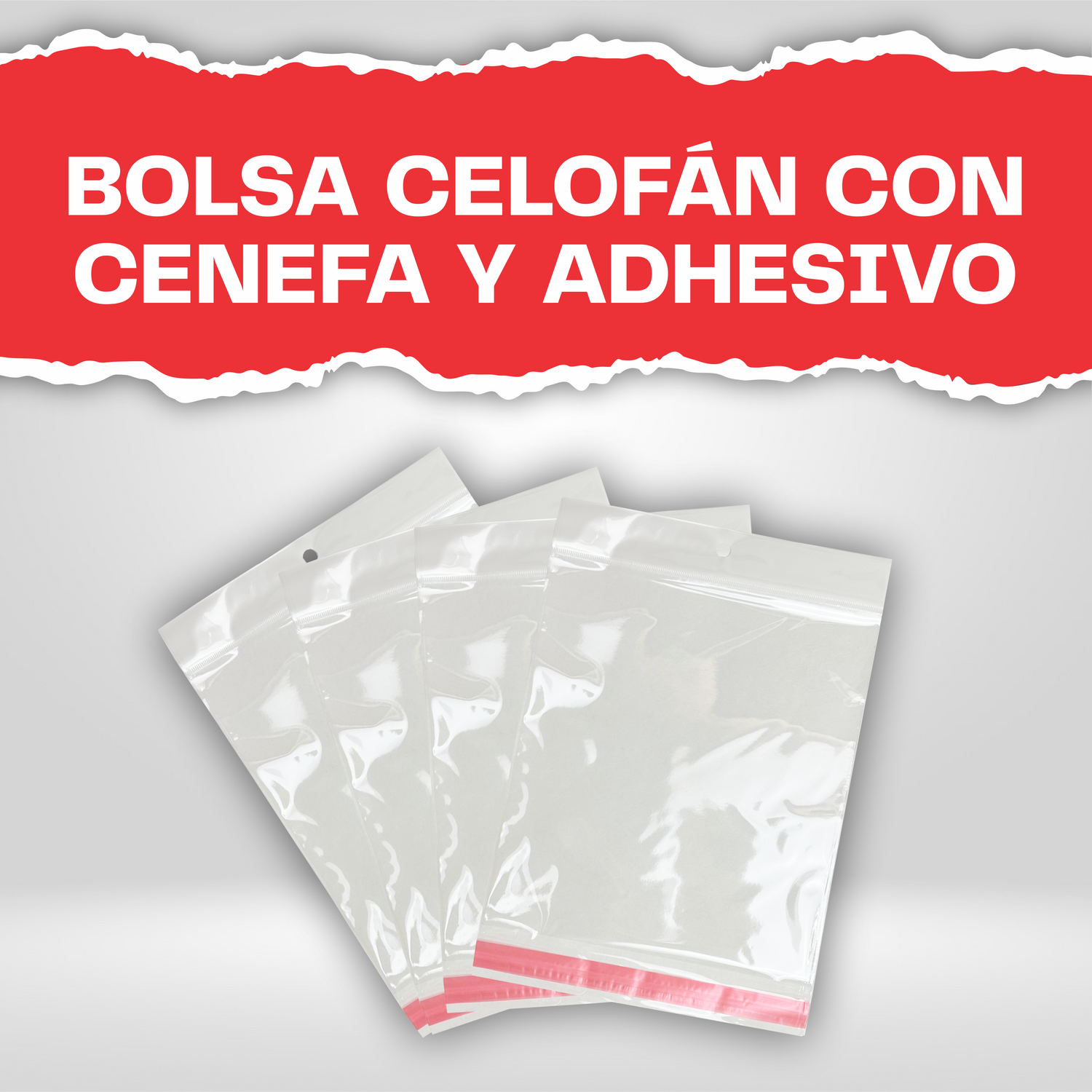 Bolsa de celofan con cenefa y adhesivo