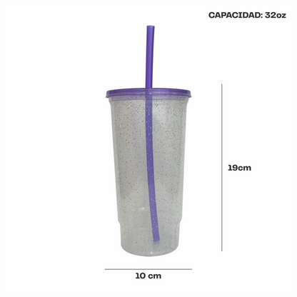 Vaso bachelor 32 oz. morado glitter