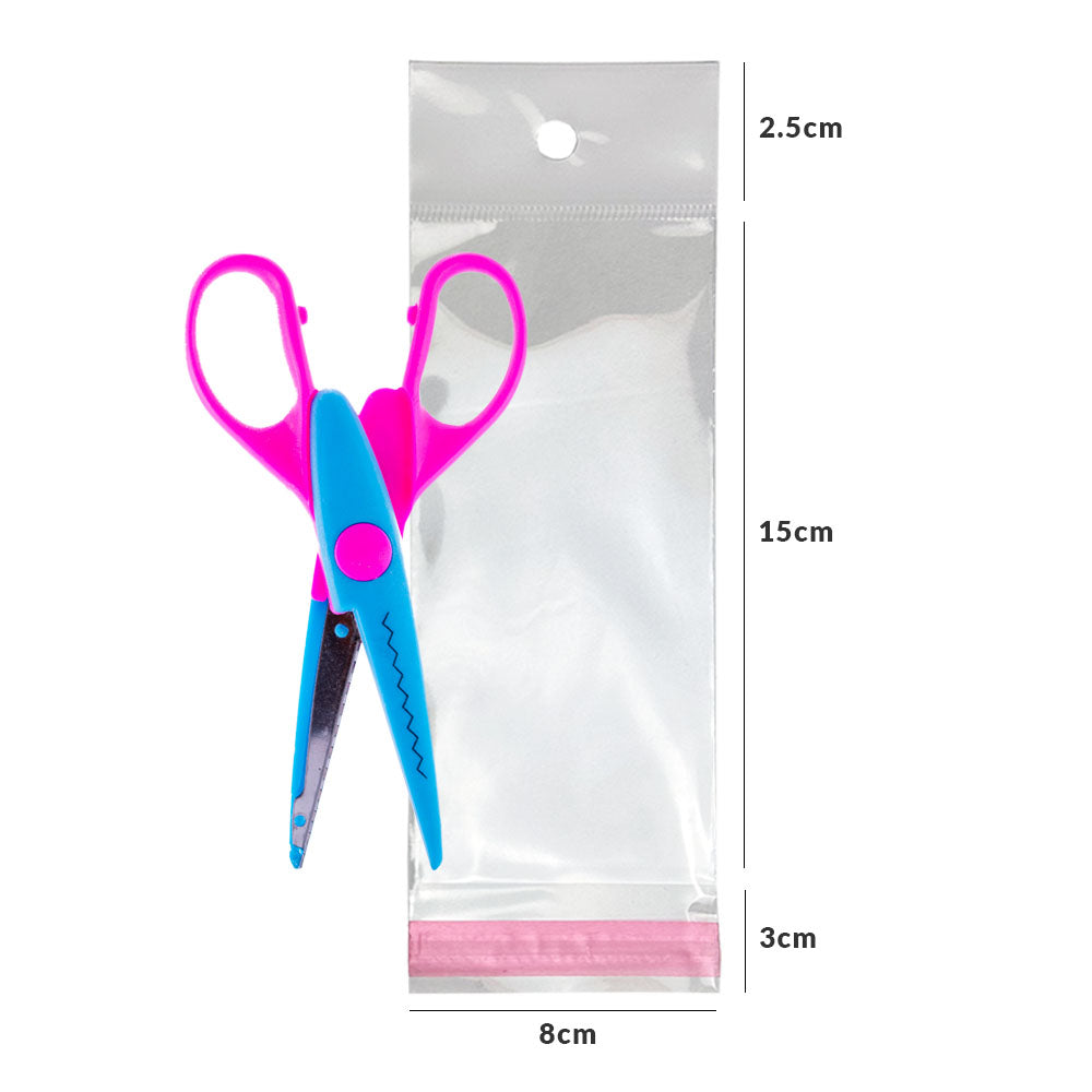 8x15+2.5+3cm Bolsa de celofan con cenefa y adhesivo