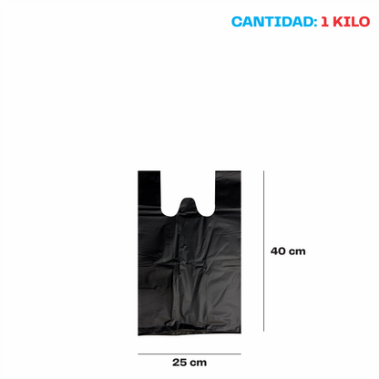 25x40cm Bolsa de camiseta negra Biodegradable Chica
