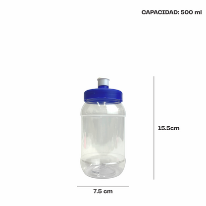 Bote De Plástico Con Tapa Redonda - 500 Ml, Color Natural, Tapa Rosca Negra Con Inserto De Espuma