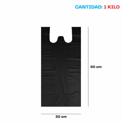 30x60cm Bolsa de camiseta negra Biodegradable Grande