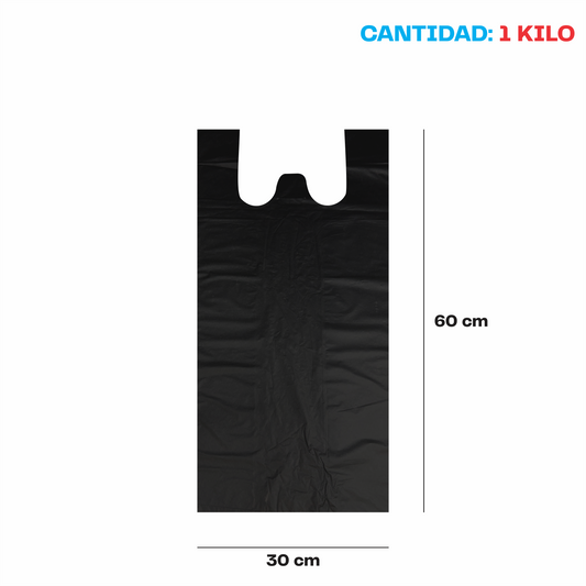30x60cm Bolsa de camiseta negra Biodegradable Grande
