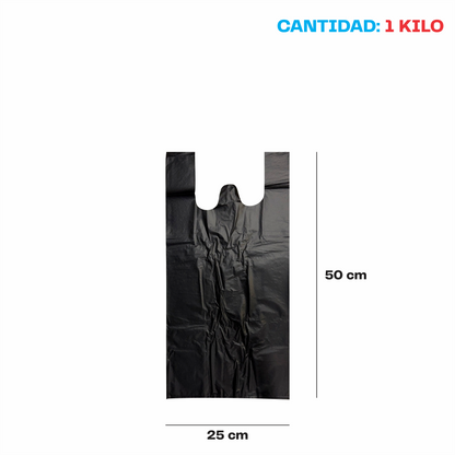 25x50cm Bolsa de camiseta negra Biodegradable Mediana