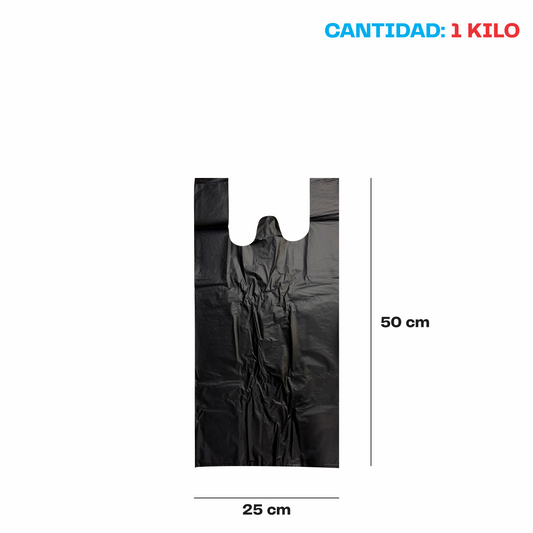 25x50cm Bolsa de camiseta negra Biodegradable Mediana