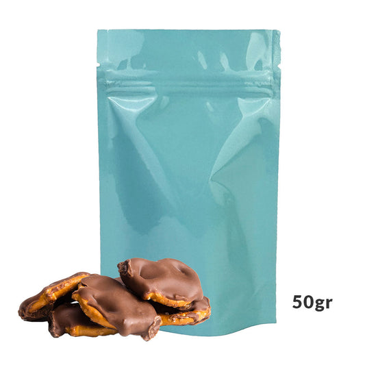 8.7x12.8x4.5cm Bolsa trilaminada celeste extra mini